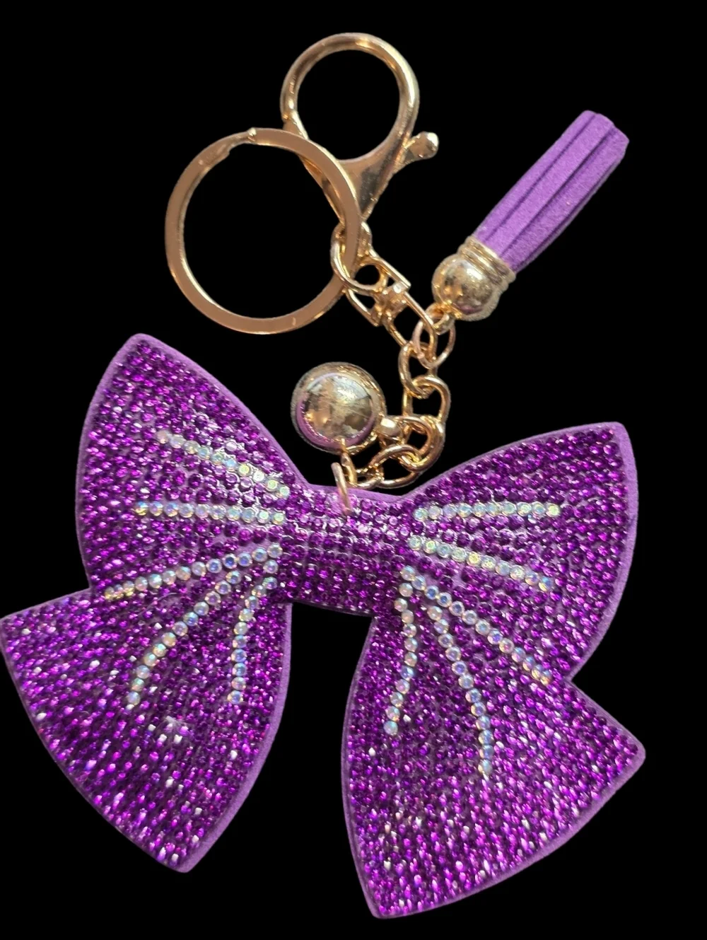 Purple Rhinestone Bow Keychain Bag Charm
